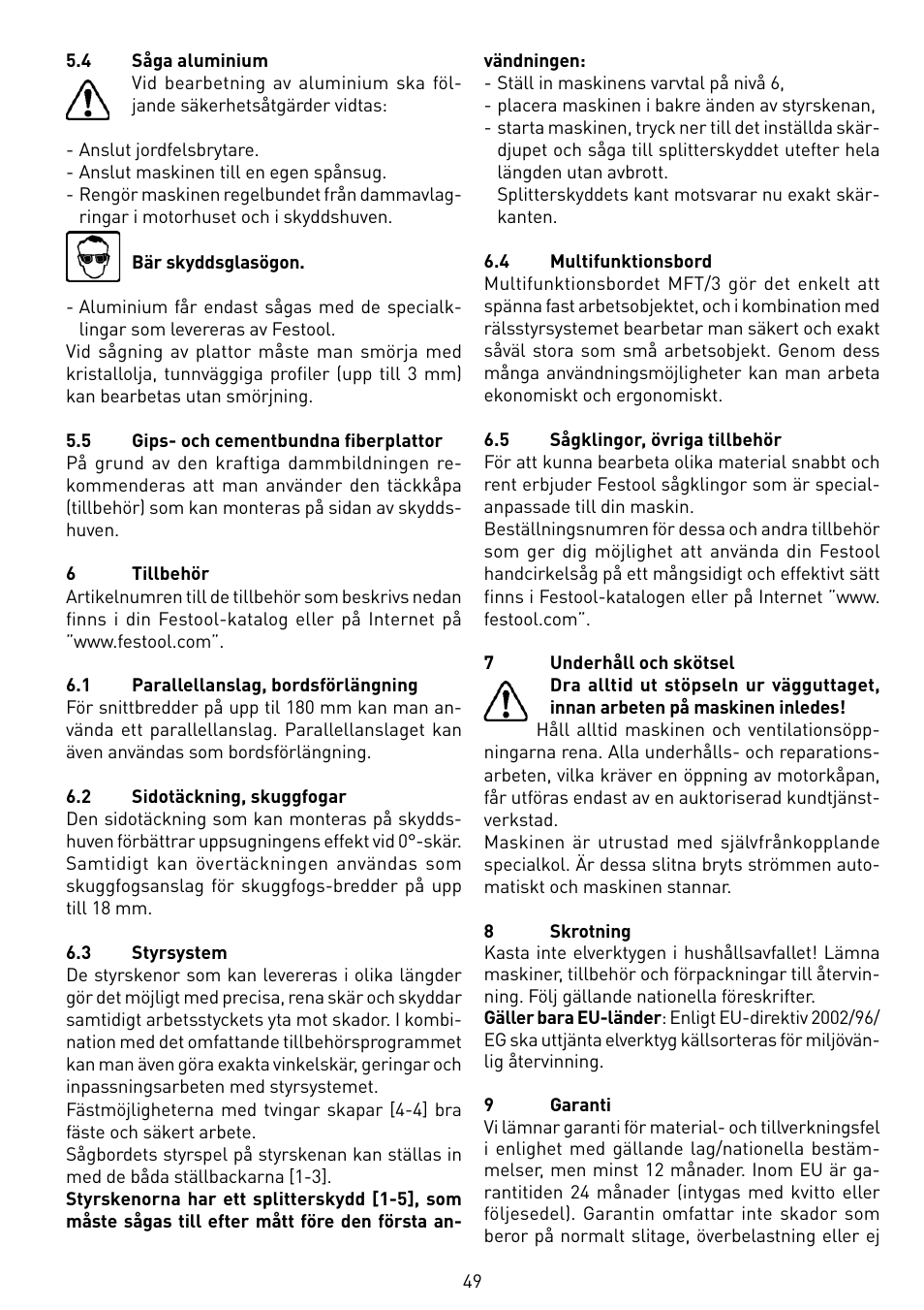 Festool TS 55 EBQ User Manual | Page 49 / 94