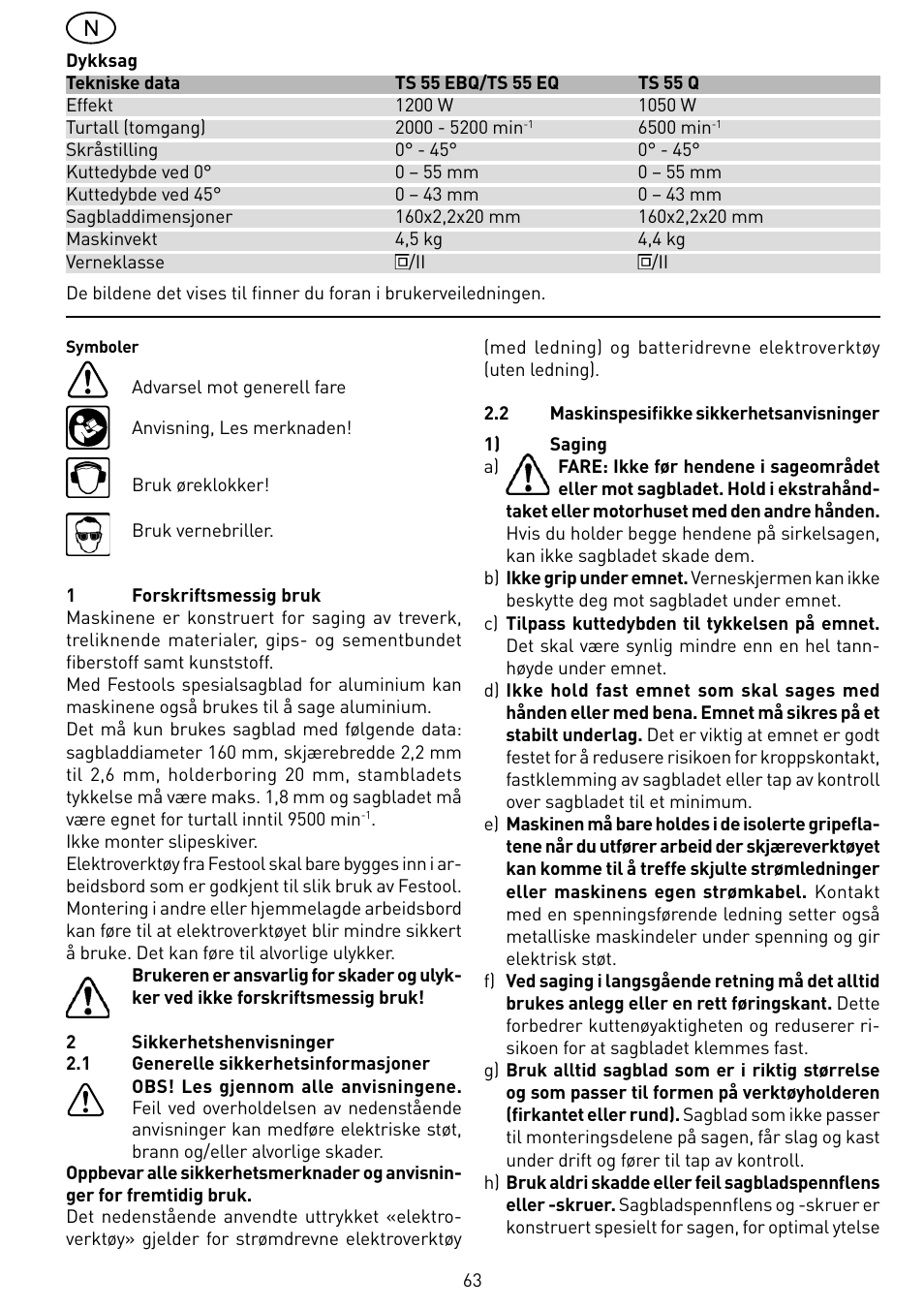 Festool TS 55 EBQ User Manual | Page 63 / 94