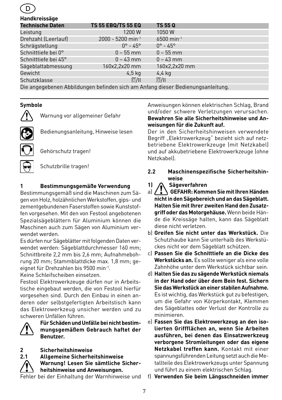 Festool TS 55 EBQ User Manual | Page 7 / 94
