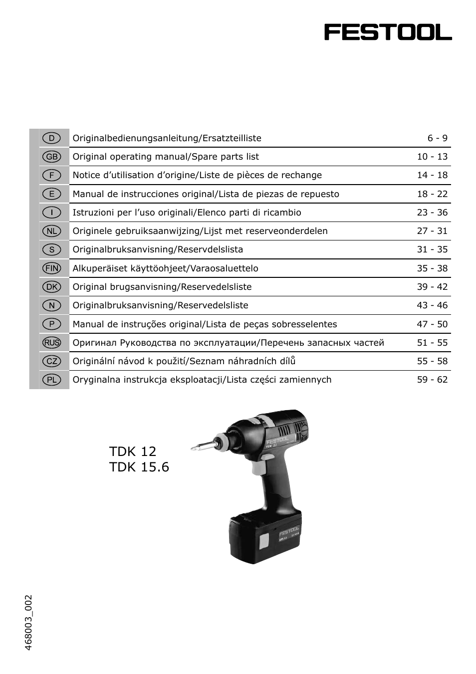 Festool TDK 15 User Manual | 62 pages