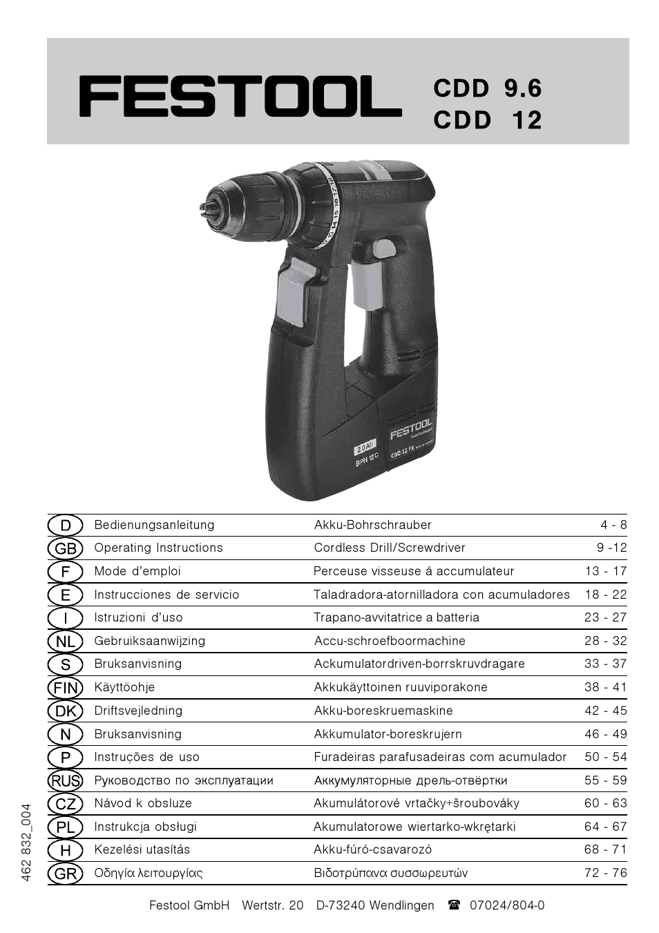 Festool CDD 12 User Manual | 78 pages