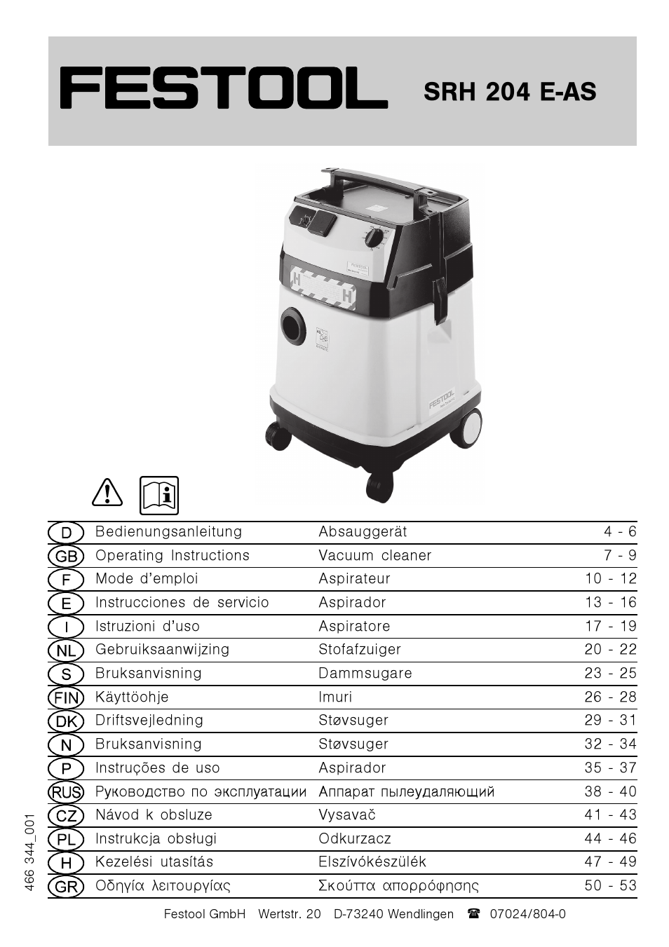 Festool SRH 204 E-AS Flowsensor User Manual | 54 pages
