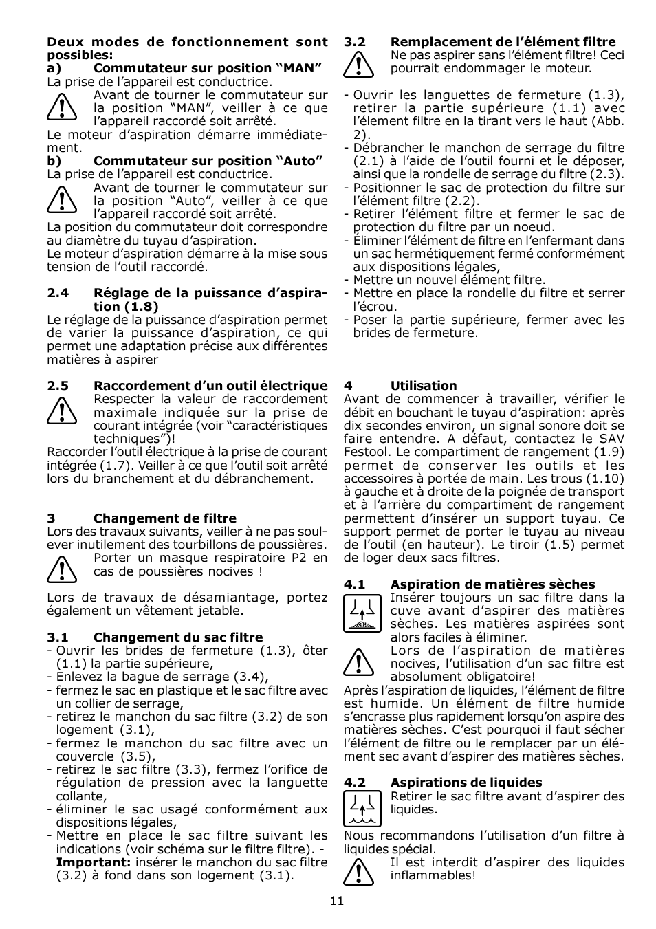 Festool SRH 204 E-AS Flowsensor User Manual | Page 11 / 54