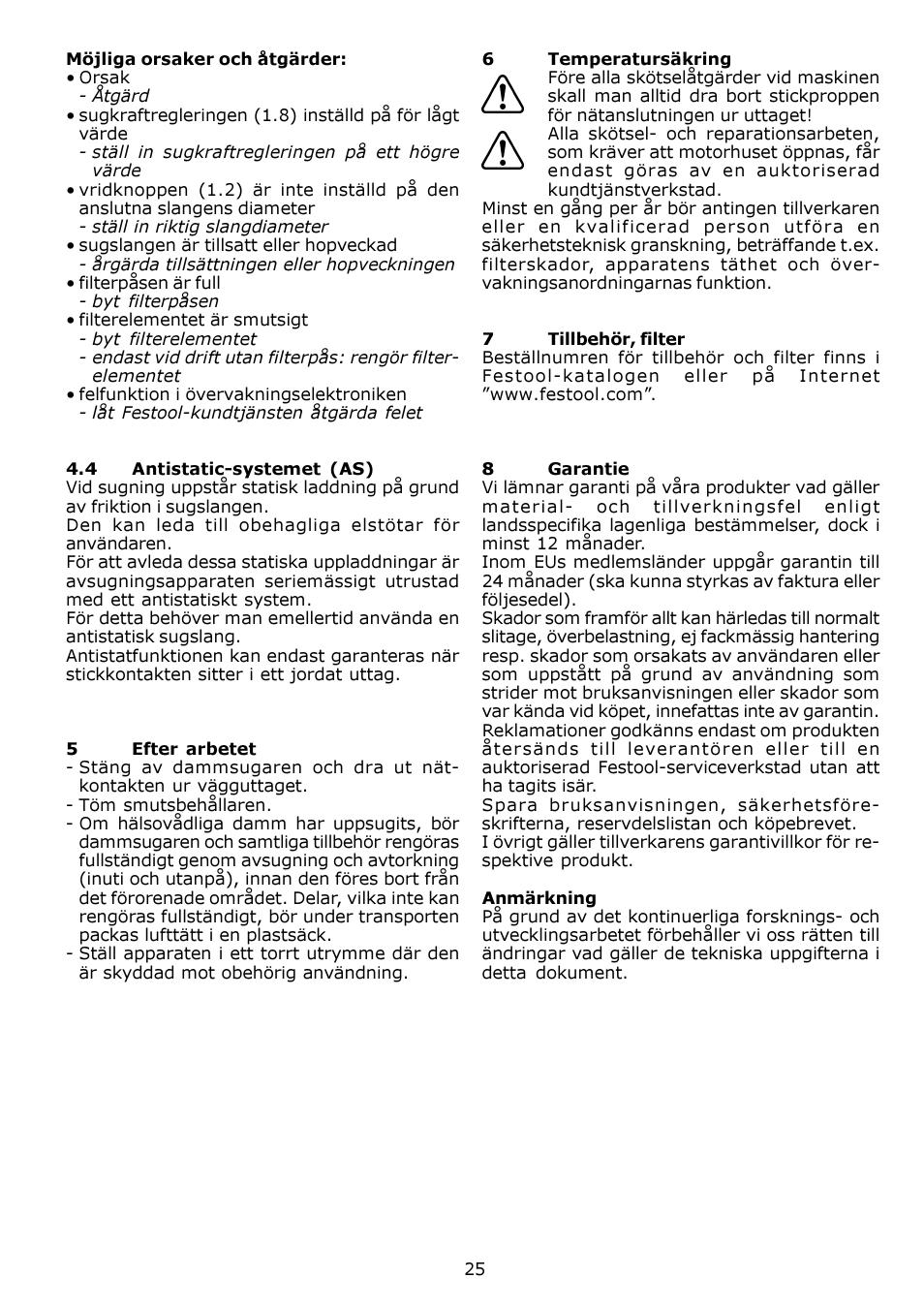 Festool SRH 204 E-AS Flowsensor User Manual | Page 25 / 54