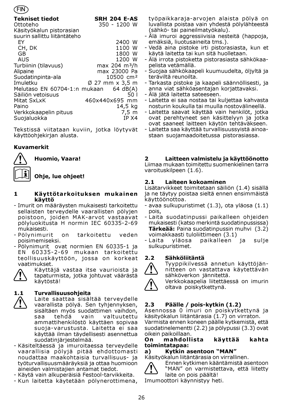 Festool SRH 204 E-AS Flowsensor User Manual | Page 26 / 54