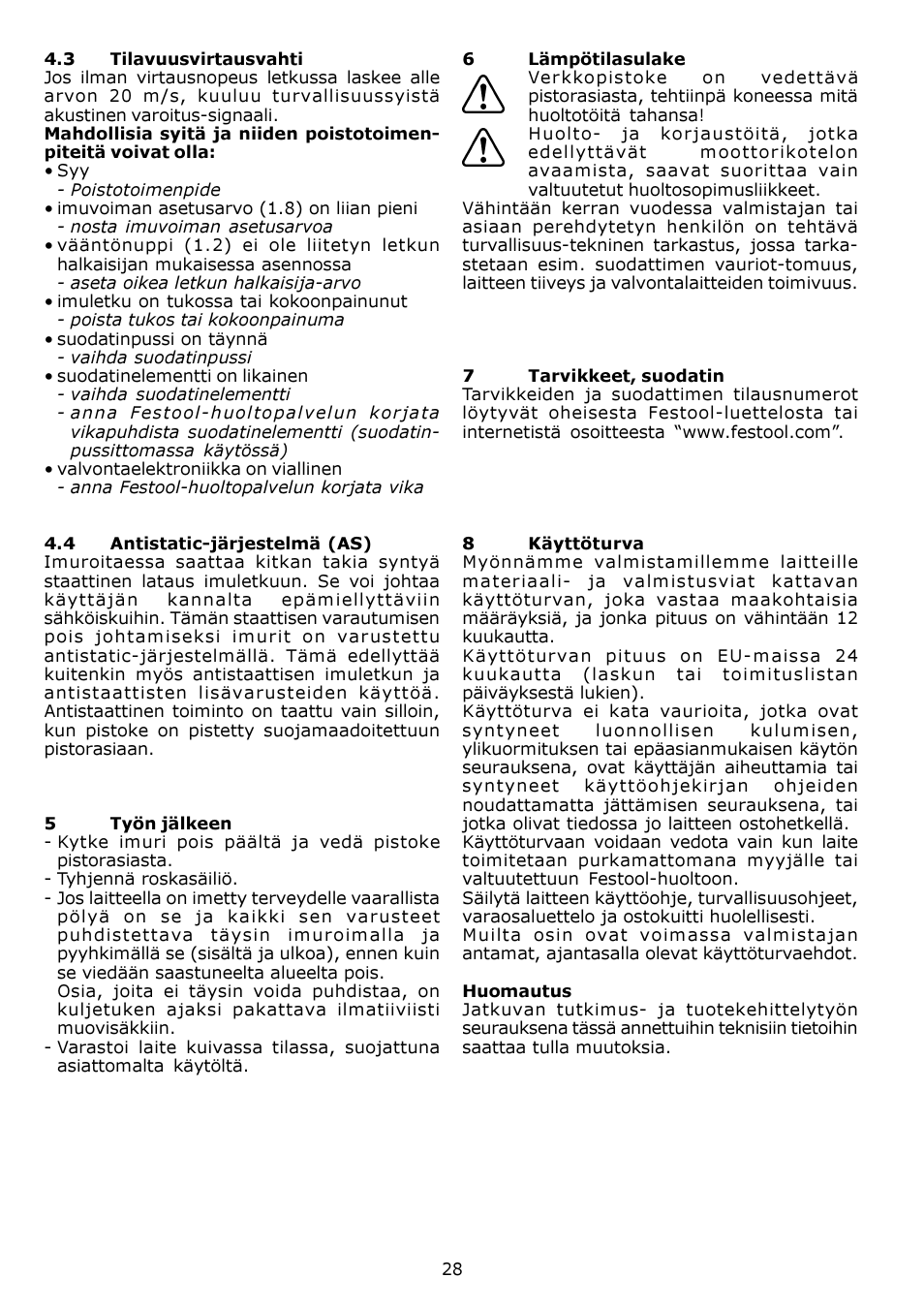 Festool SRH 204 E-AS Flowsensor User Manual | Page 28 / 54