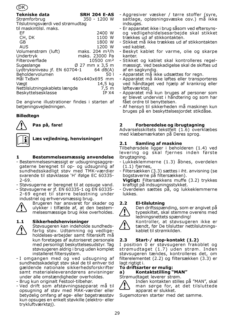 Festool SRH 204 E-AS Flowsensor User Manual | Page 29 / 54