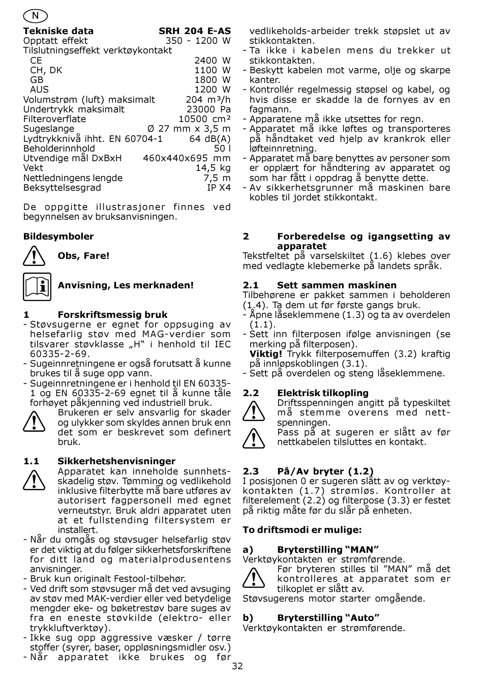 Festool SRH 204 E-AS Flowsensor User Manual | Page 32 / 54