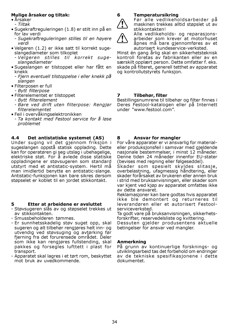 Festool SRH 204 E-AS Flowsensor User Manual | Page 34 / 54