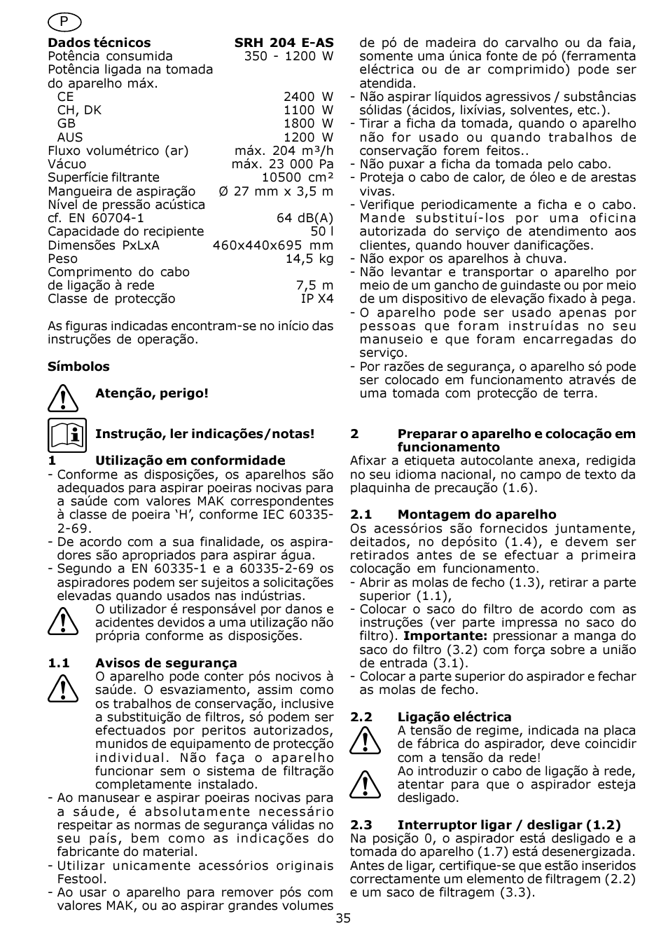 Festool SRH 204 E-AS Flowsensor User Manual | Page 35 / 54