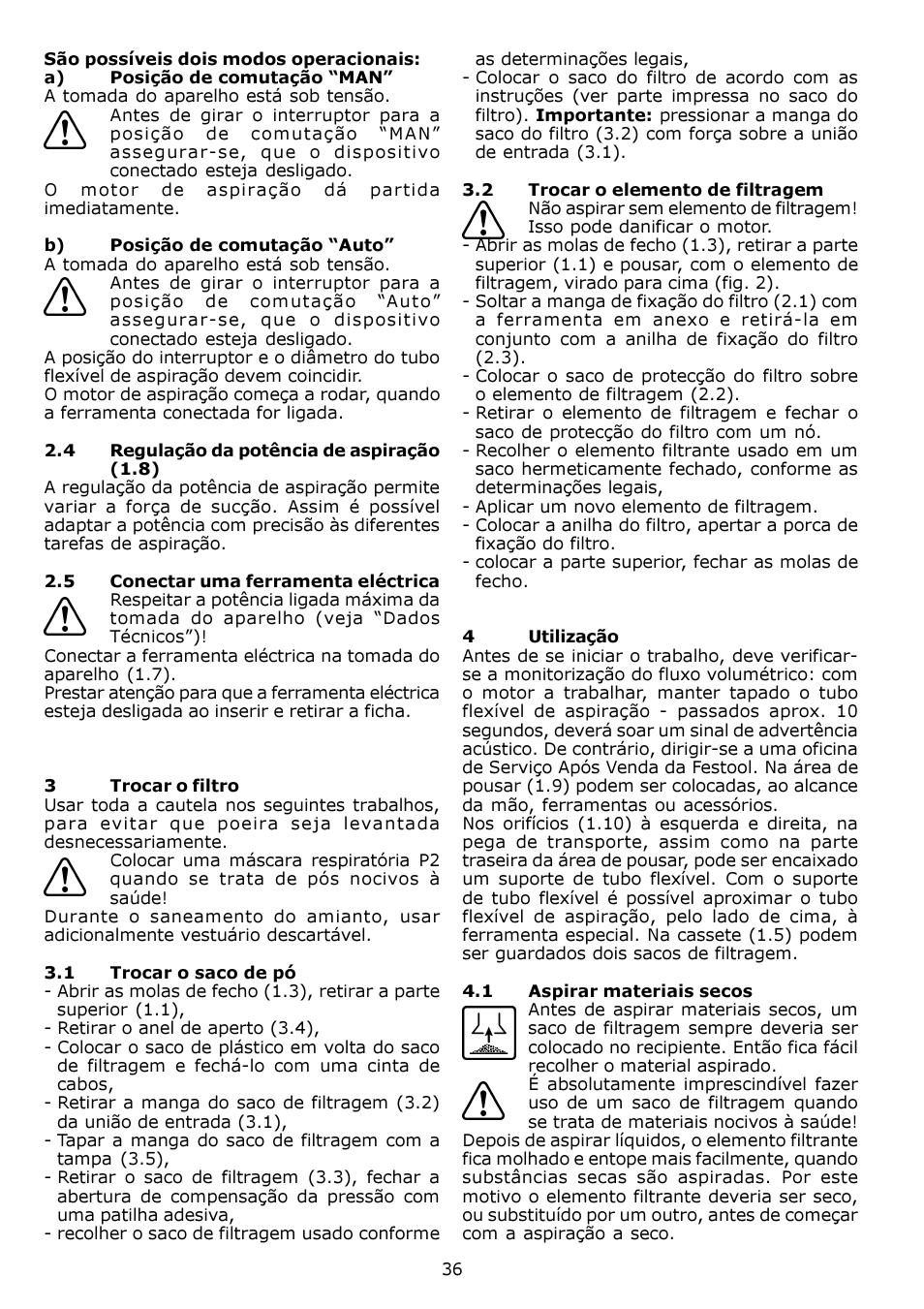 Festool SRH 204 E-AS Flowsensor User Manual | Page 36 / 54