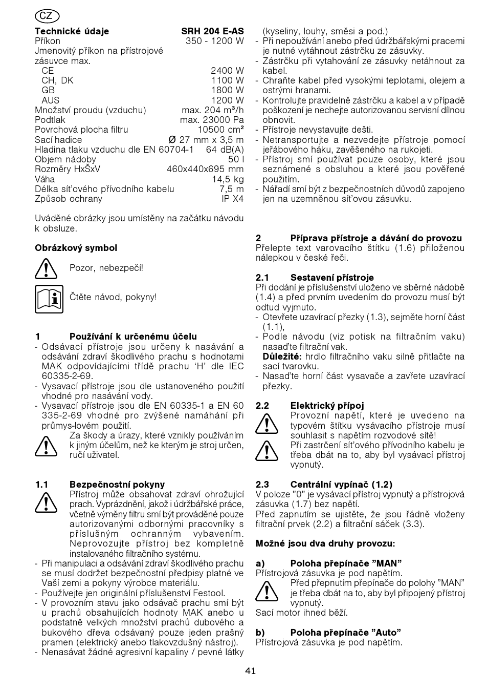 Festool SRH 204 E-AS Flowsensor User Manual | Page 41 / 54