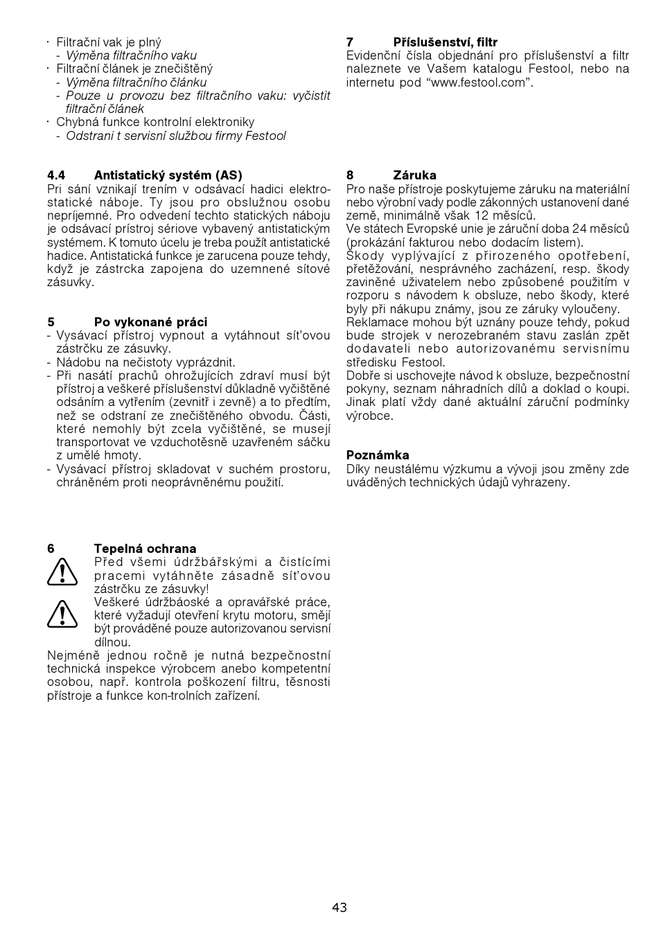 Festool SRH 204 E-AS Flowsensor User Manual | Page 43 / 54