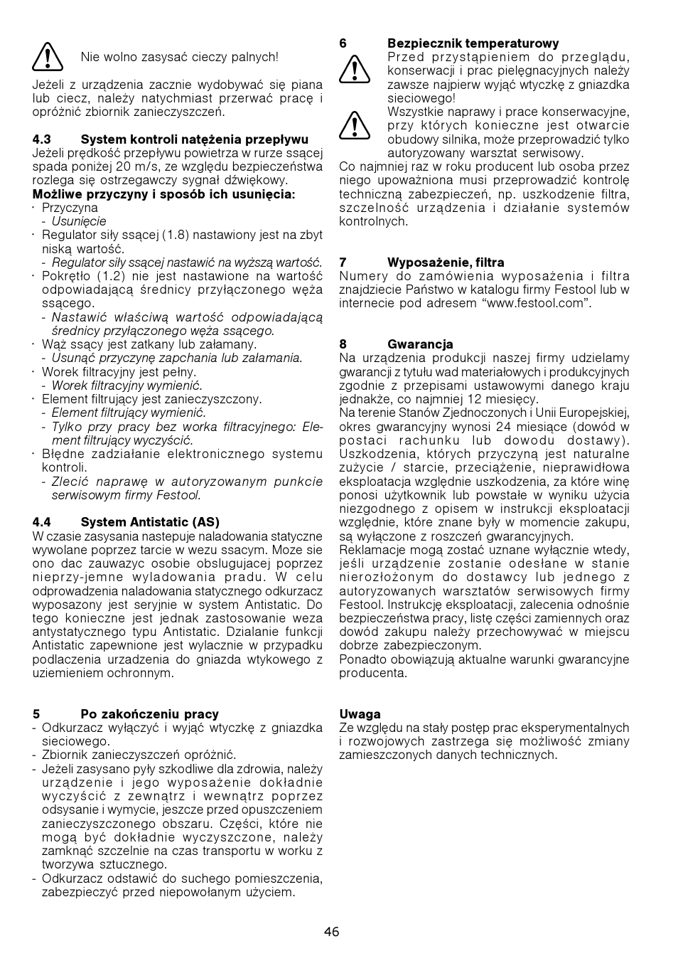 Festool SRH 204 E-AS Flowsensor User Manual | Page 46 / 54