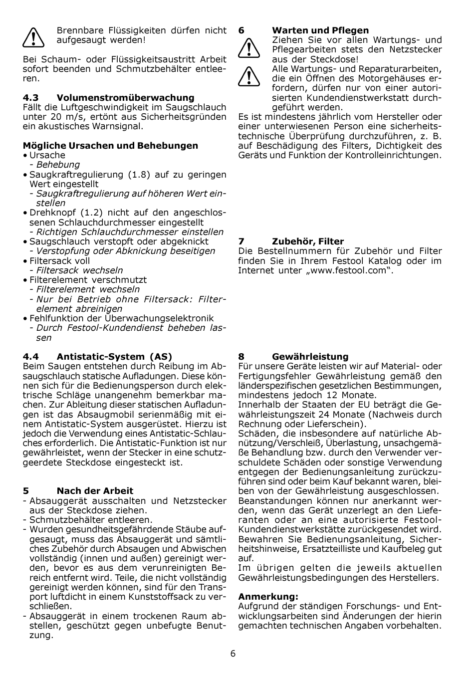 Festool SRH 204 E-AS Flowsensor User Manual | Page 6 / 54