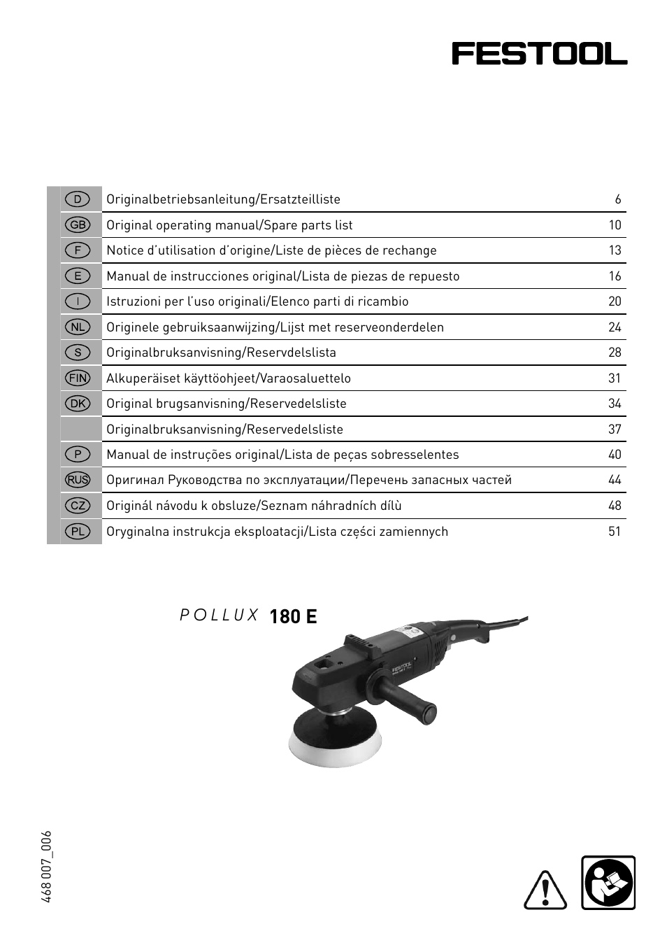 Festool POLLUX 180 E User Manual | 54 pages