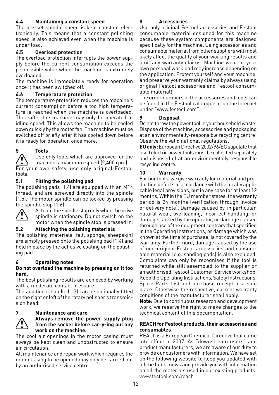 Festool POLLUX 180 E User Manual | Page 12 / 54