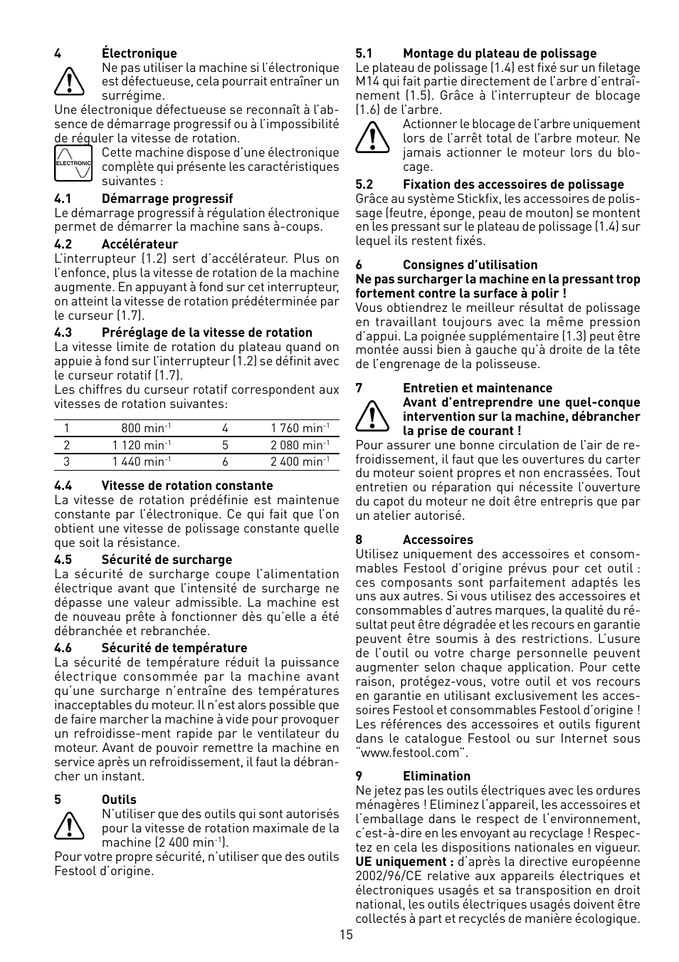 Festool POLLUX 180 E User Manual | Page 15 / 54