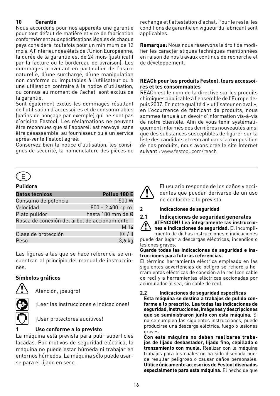 Festool POLLUX 180 E User Manual | Page 16 / 54