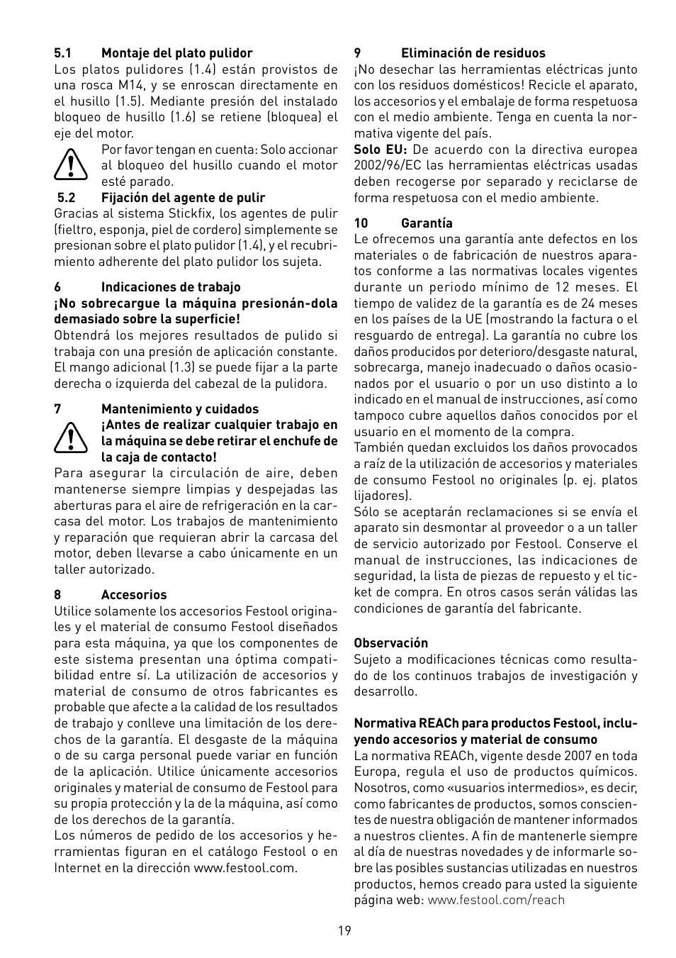 Festool POLLUX 180 E User Manual | Page 19 / 54