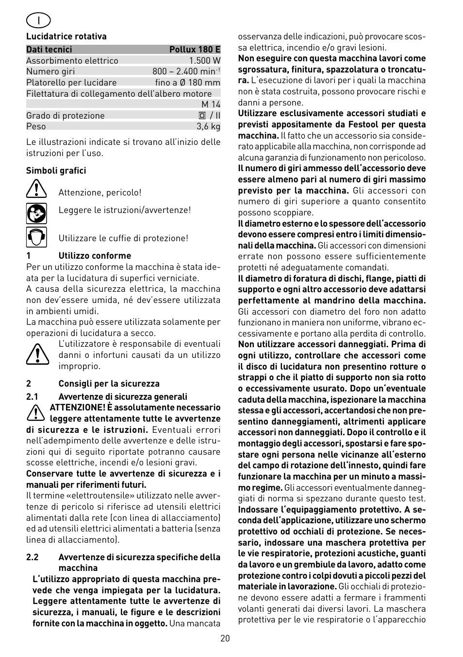 Festool POLLUX 180 E User Manual | Page 20 / 54