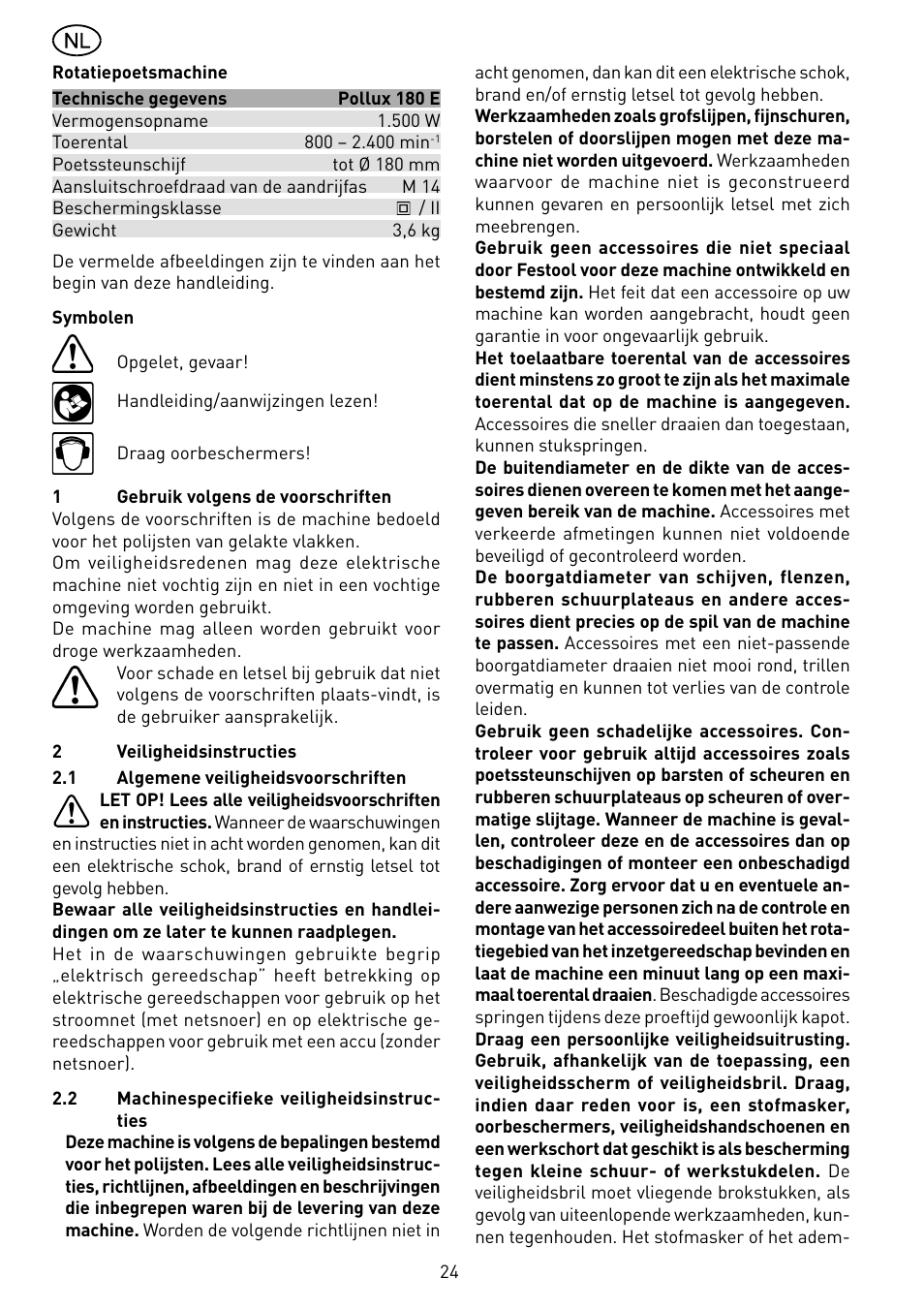 Festool POLLUX 180 E User Manual | Page 24 / 54