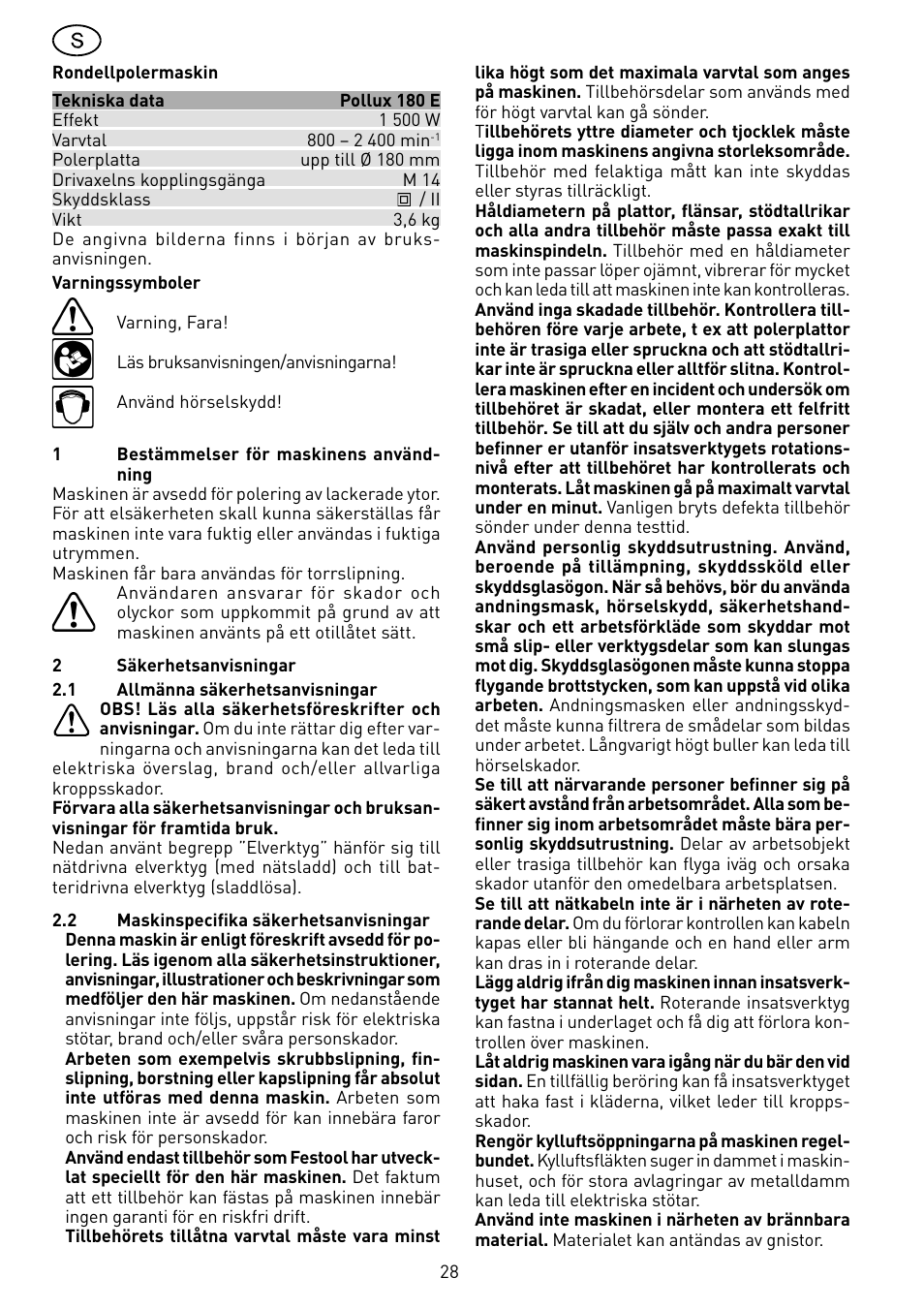 Festool POLLUX 180 E User Manual | Page 28 / 54