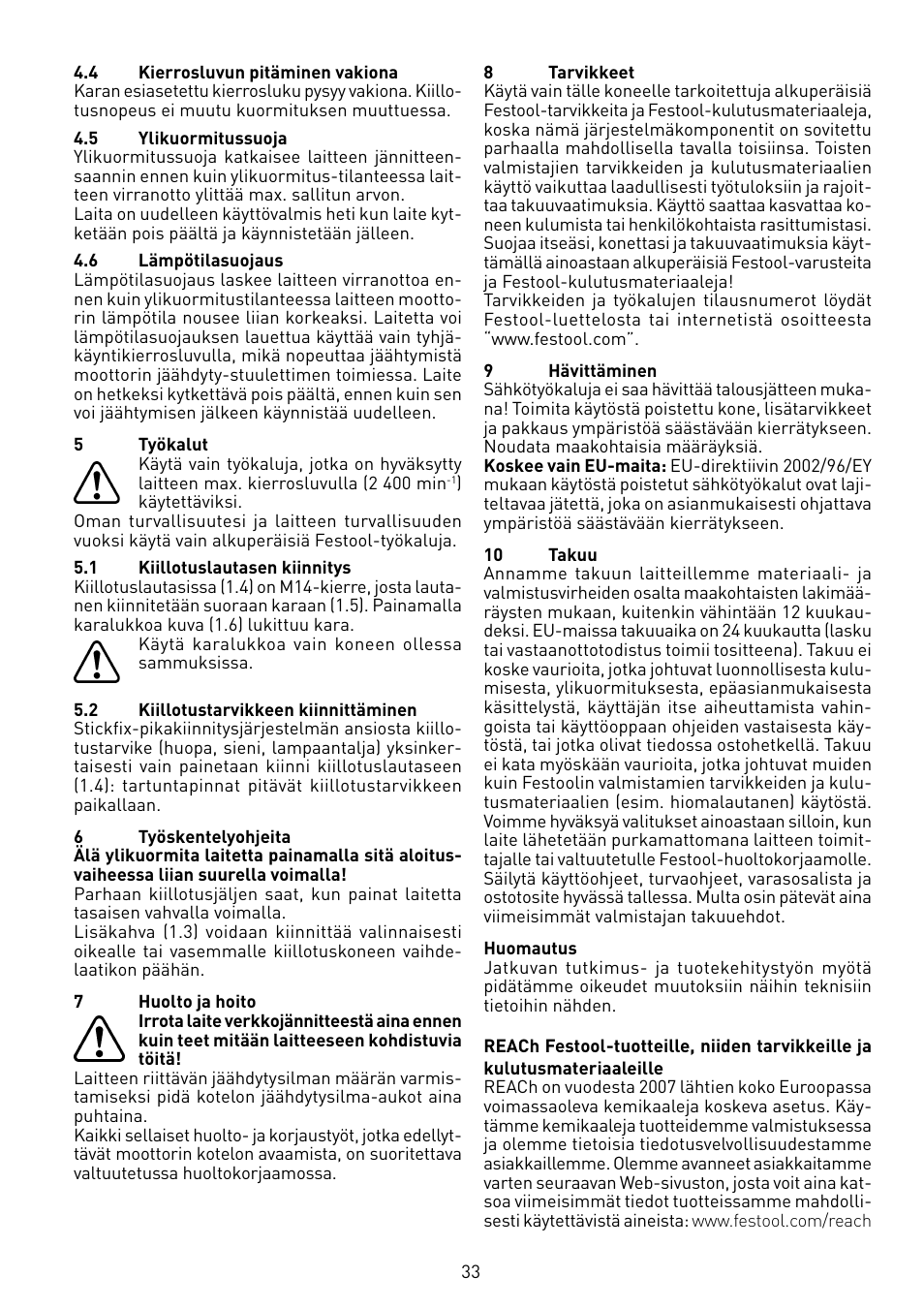 Festool POLLUX 180 E User Manual | Page 33 / 54