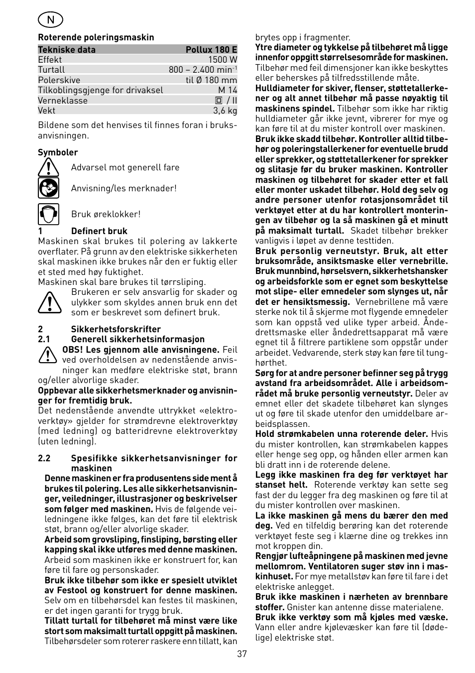 Festool POLLUX 180 E User Manual | Page 37 / 54