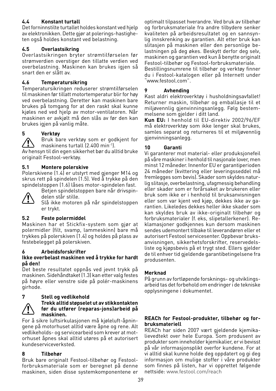 Festool POLLUX 180 E User Manual | Page 39 / 54