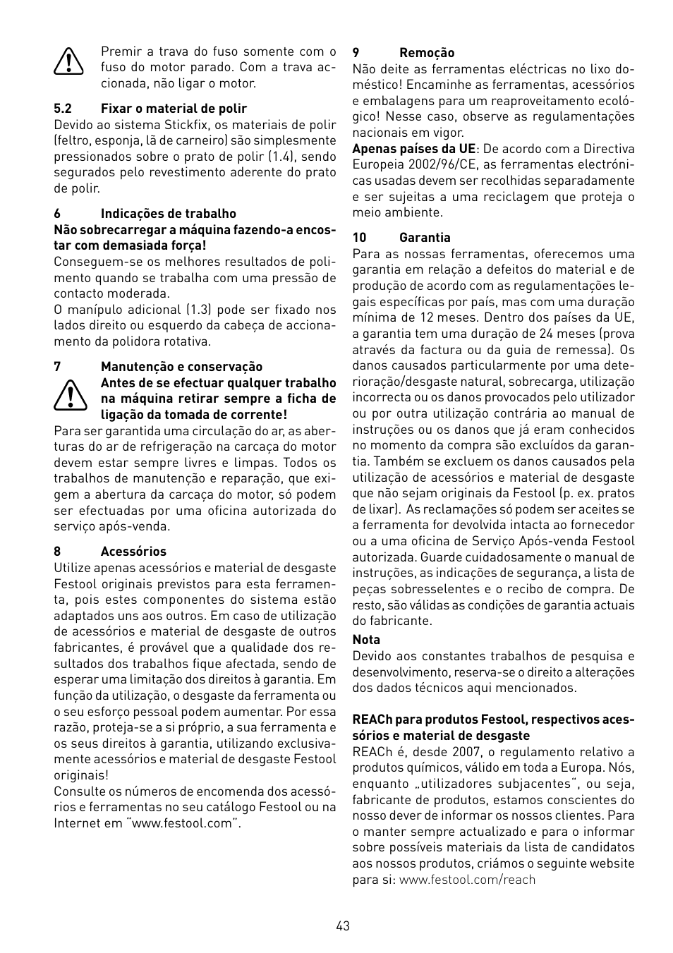 Festool POLLUX 180 E User Manual | Page 43 / 54
