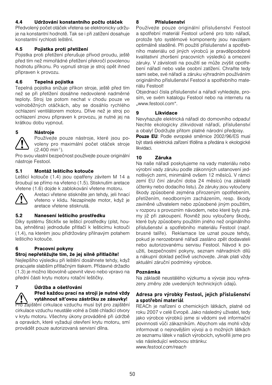 Festool POLLUX 180 E User Manual | Page 50 / 54