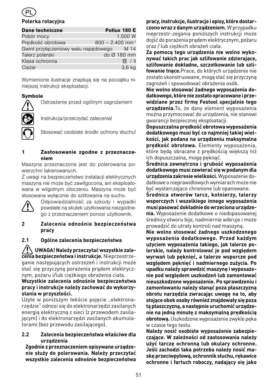 Festool POLLUX 180 E User Manual | Page 51 / 54