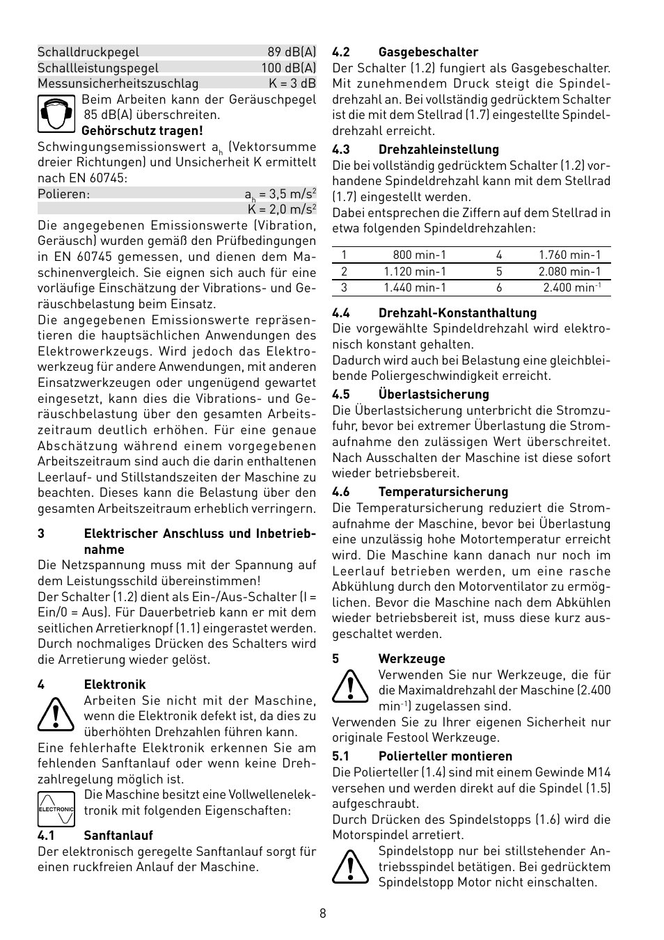 Festool POLLUX 180 E User Manual | Page 8 / 54