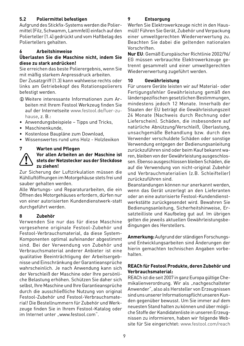 Festool POLLUX 180 E User Manual | Page 9 / 54