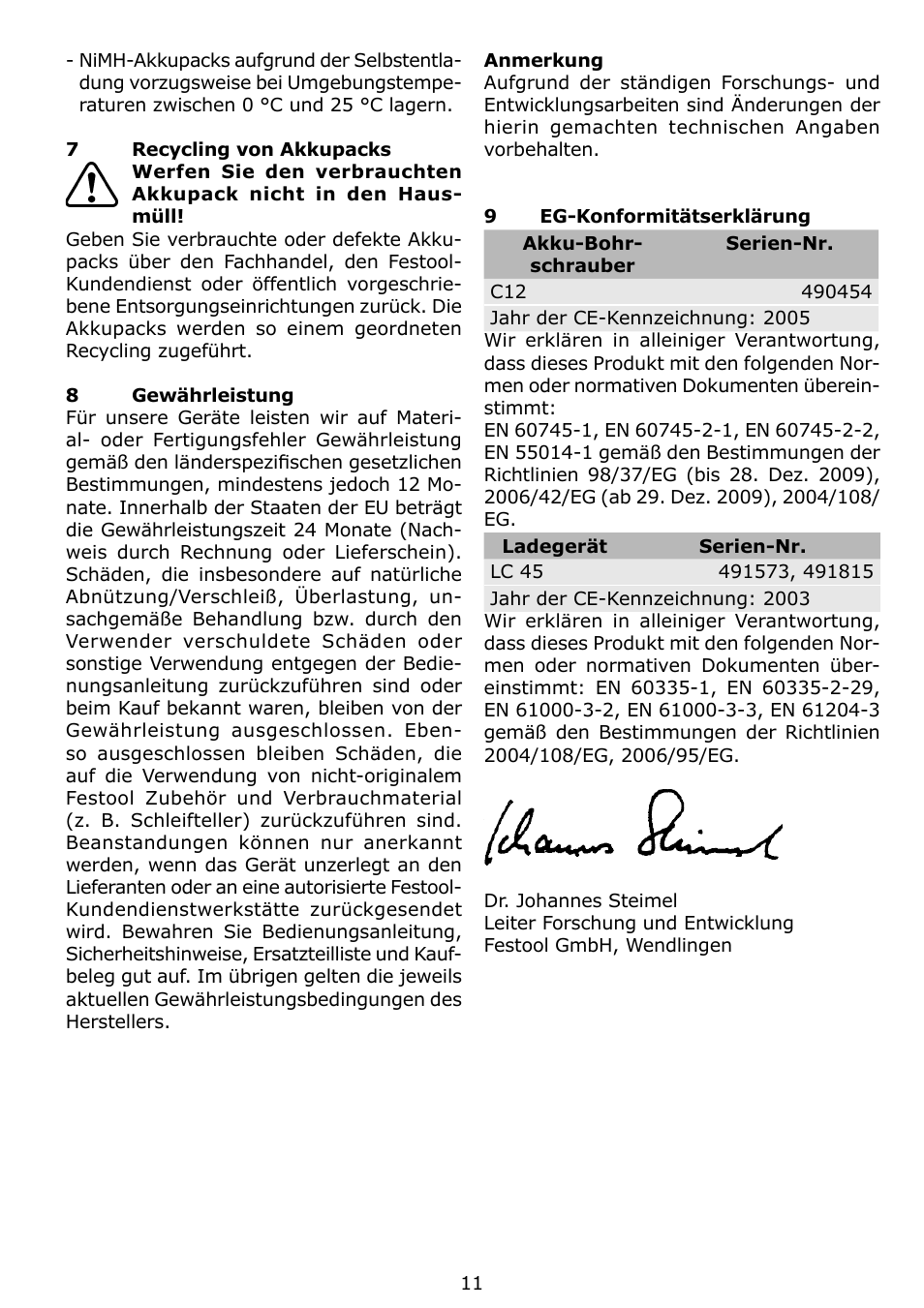 Festool C 12 User Manual | Page 11 / 86