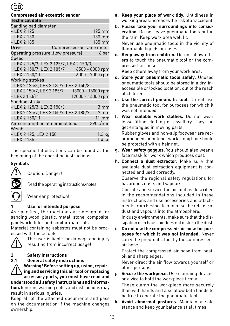 Festool LEX 2 185-7 User Manual | Page 12 / 70
