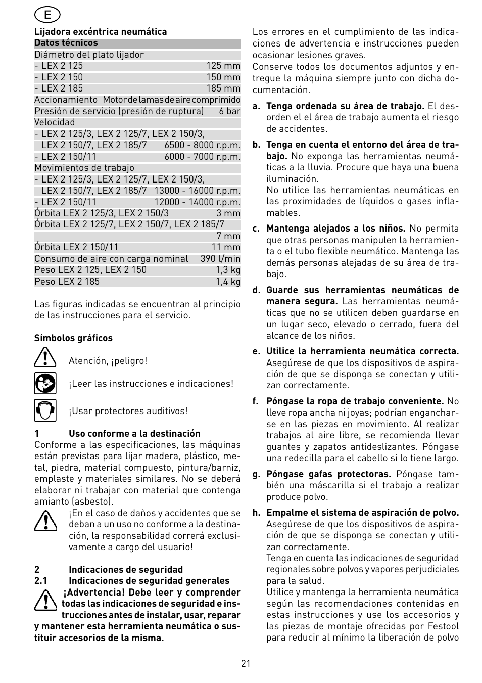 Festool LEX 2 185-7 User Manual | Page 21 / 70