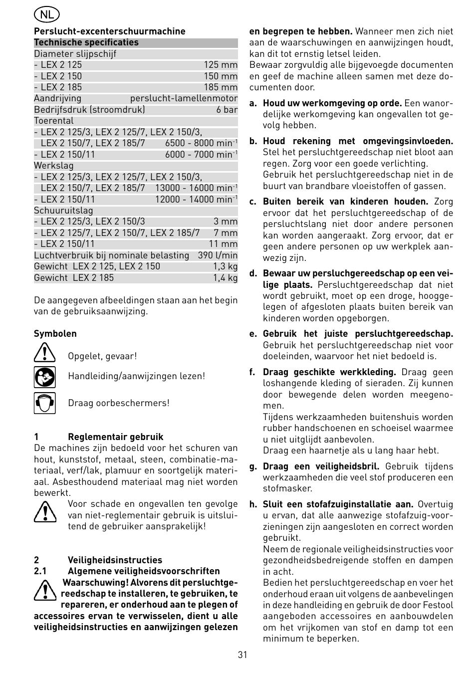 Festool LEX 2 185-7 User Manual | Page 31 / 70
