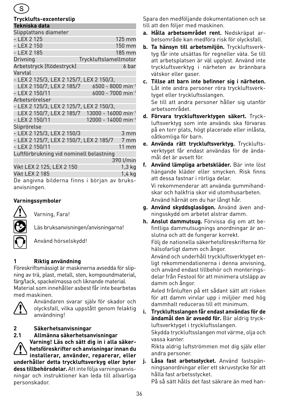 Festool LEX 2 185-7 User Manual | Page 36 / 70