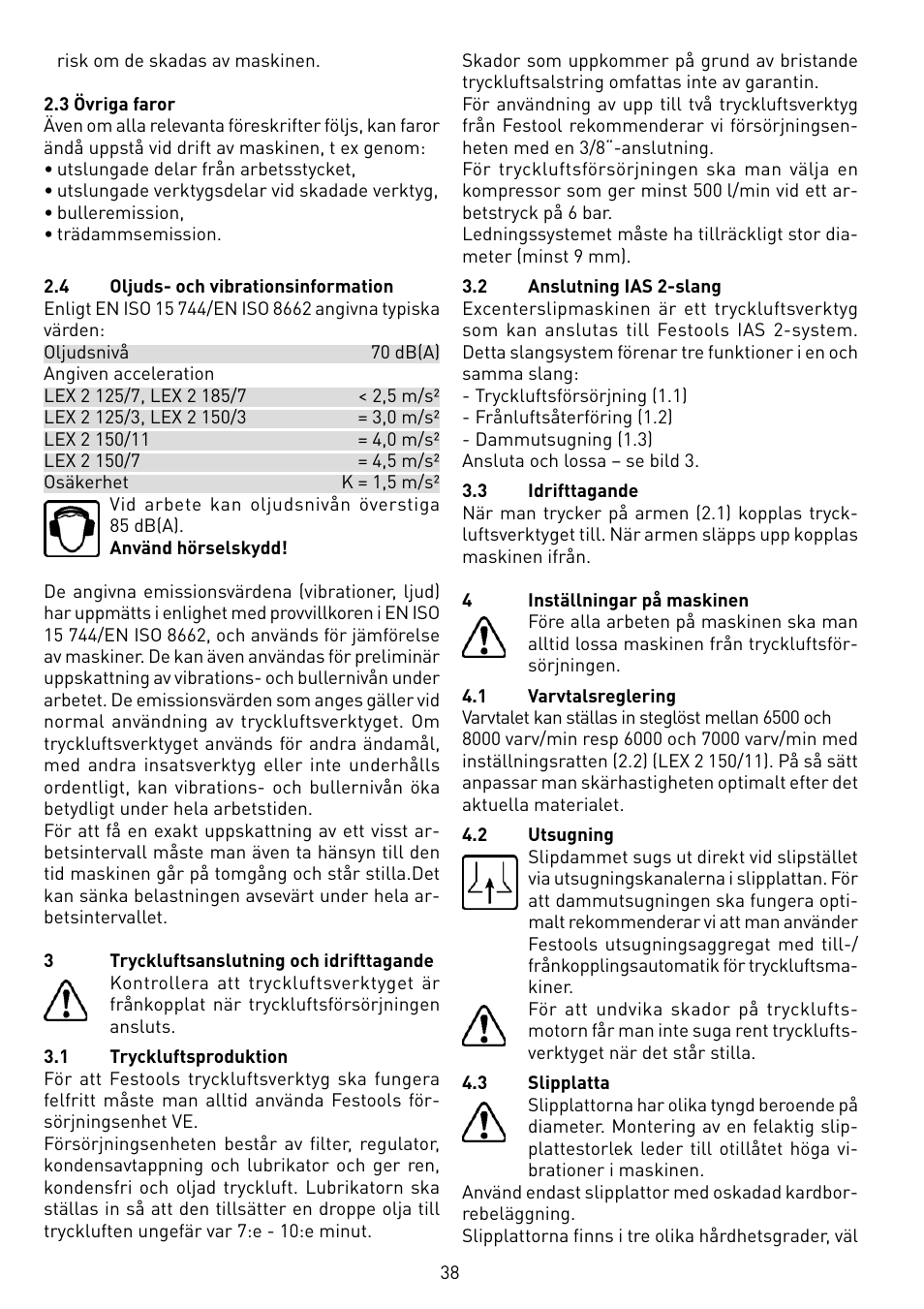 Festool LEX 2 185-7 User Manual | Page 38 / 70