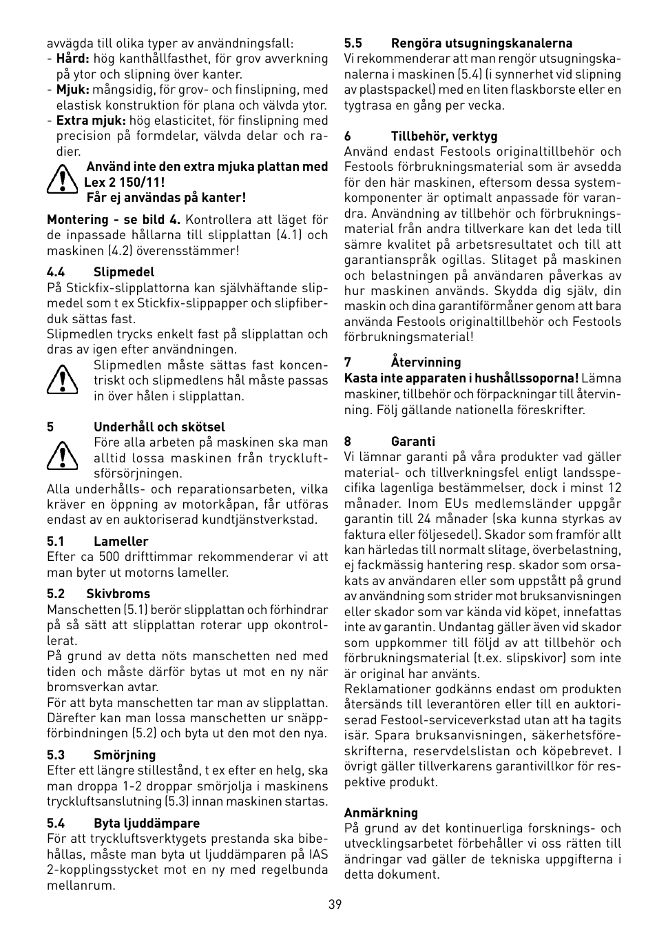 Festool LEX 2 185-7 User Manual | Page 39 / 70