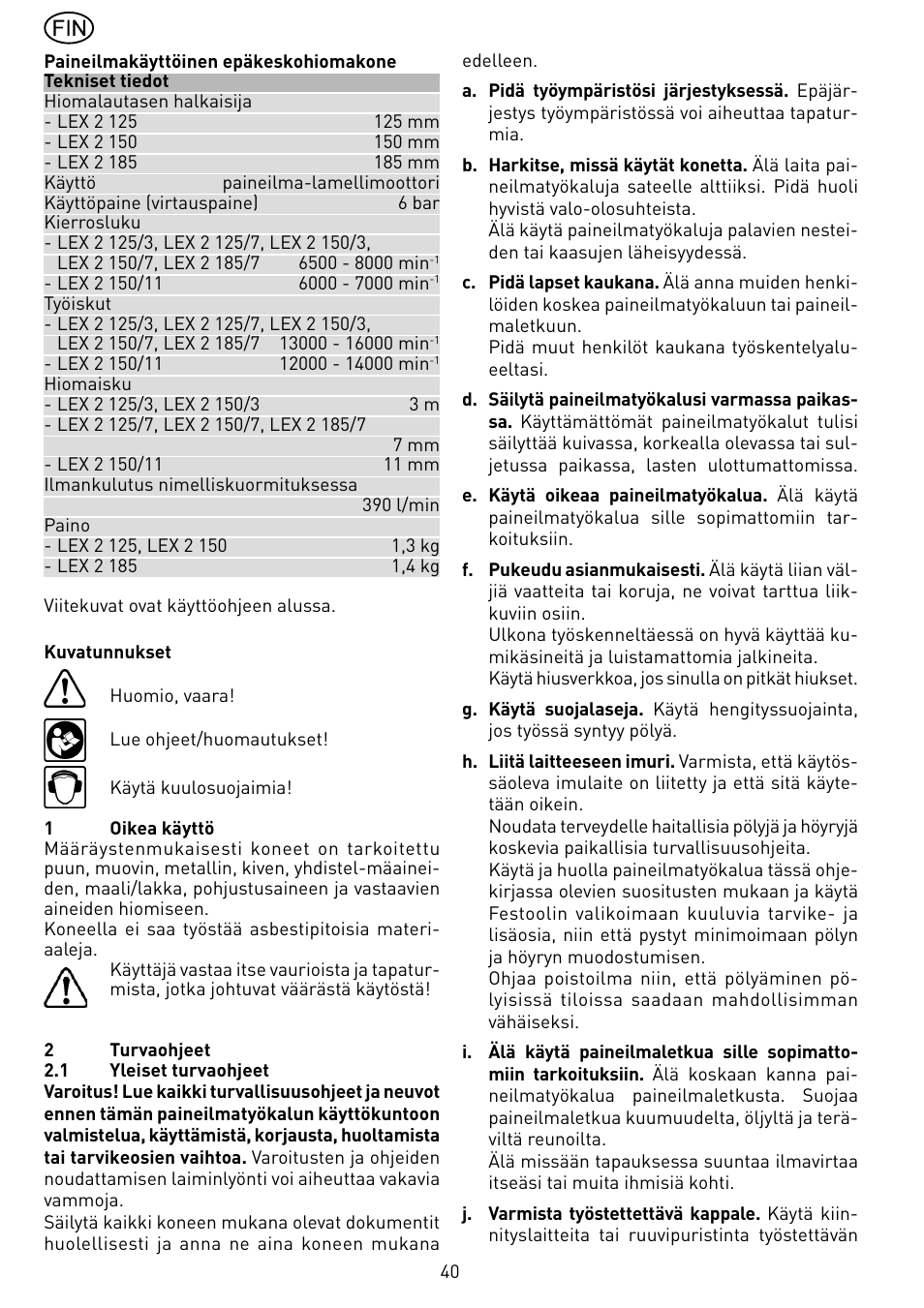 Festool LEX 2 185-7 User Manual | Page 40 / 70