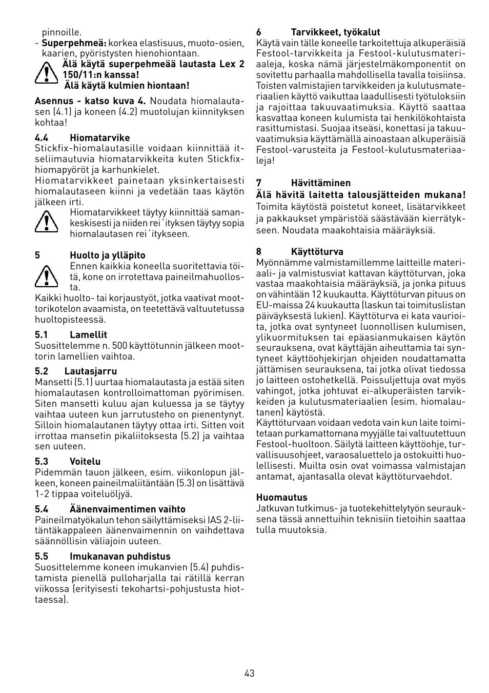 Festool LEX 2 185-7 User Manual | Page 43 / 70