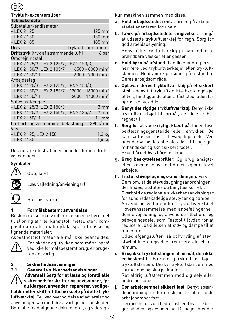 Festool LEX 2 185-7 User Manual | Page 44 / 70