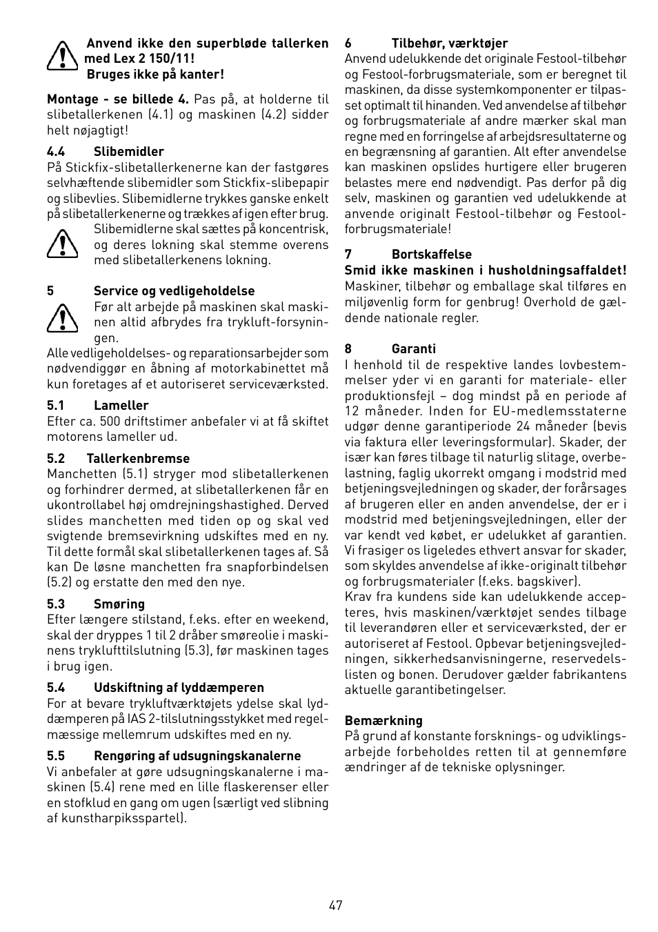 Festool LEX 2 185-7 User Manual | Page 47 / 70