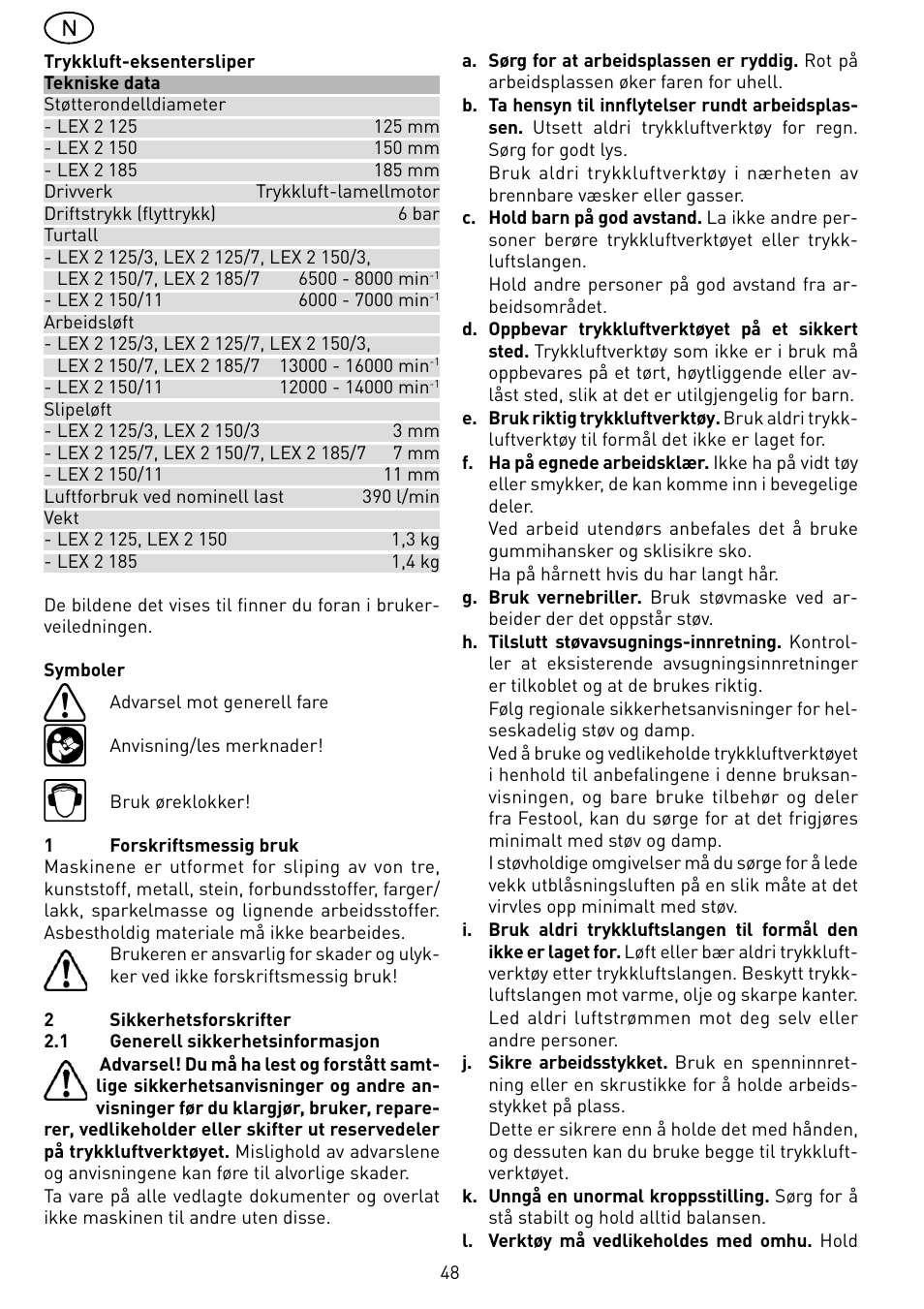 Festool LEX 2 185-7 User Manual | Page 48 / 70