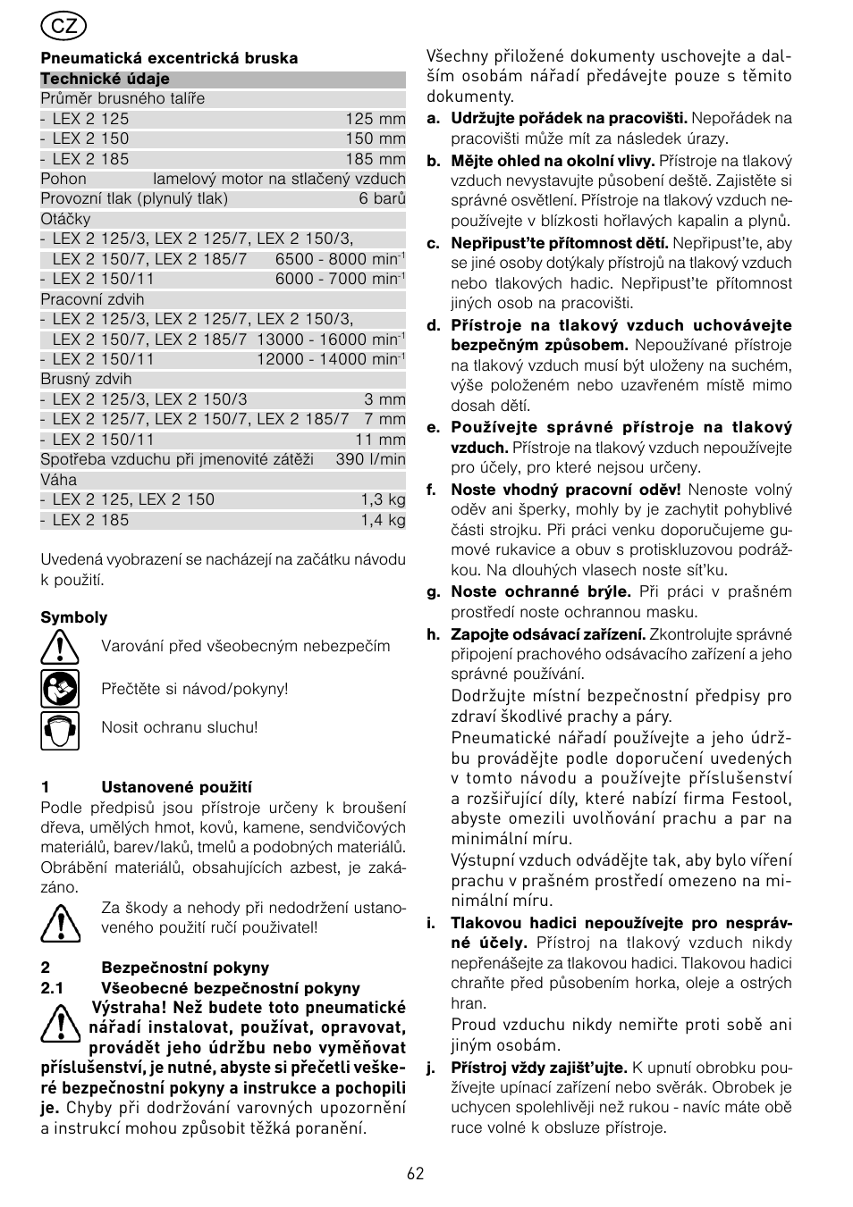 Festool LEX 2 185-7 User Manual | Page 62 / 70
