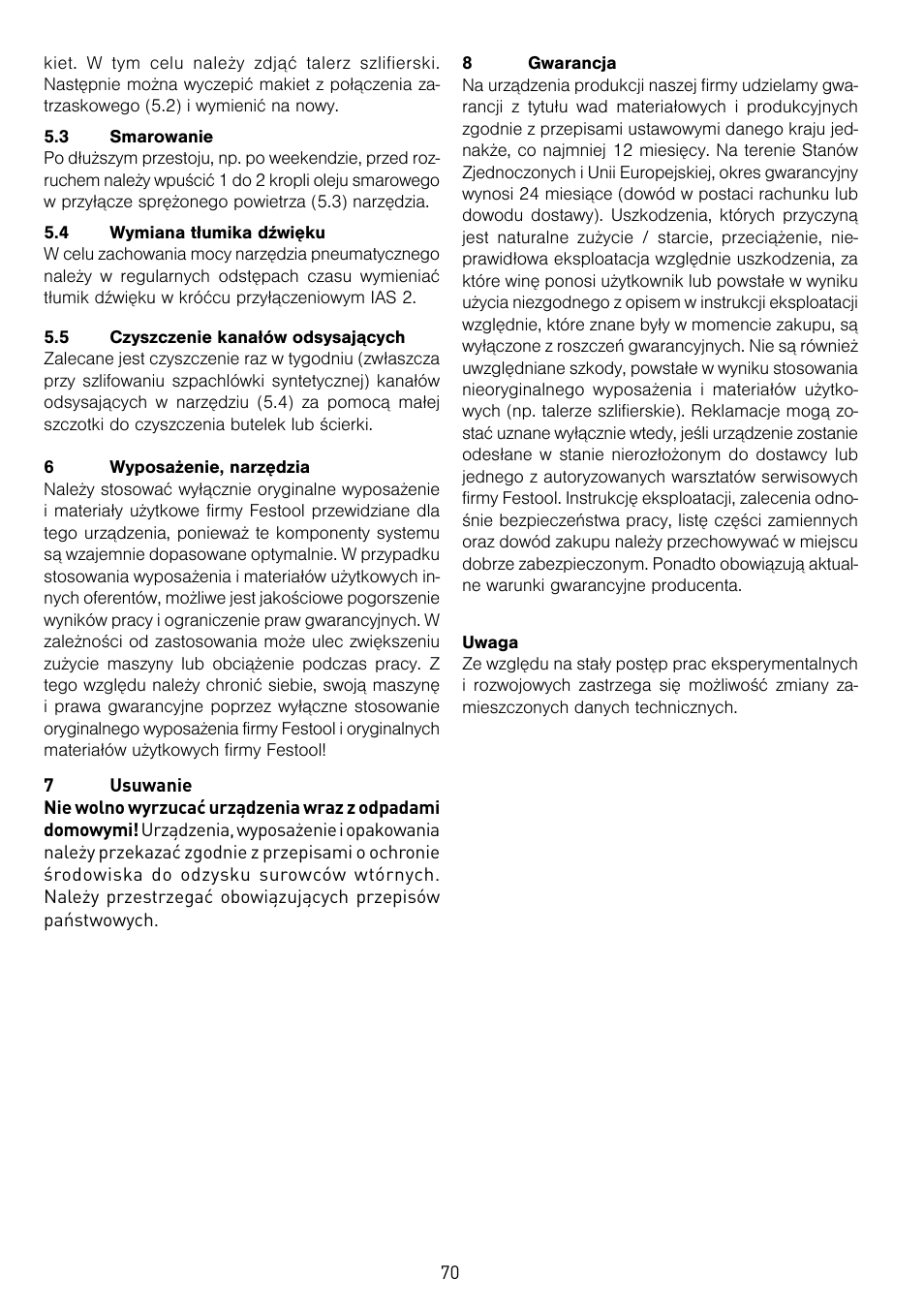 Festool LEX 2 185-7 User Manual | Page 70 / 70