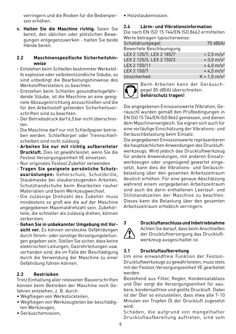 Festool LEX 2 185-7 User Manual | Page 9 / 70